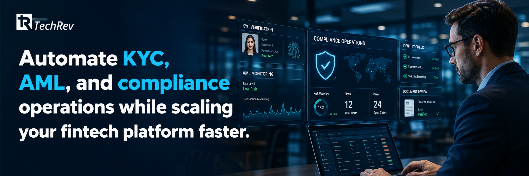 Automate KYC, AML, and compliance operations while scaling your fintech platform faster.